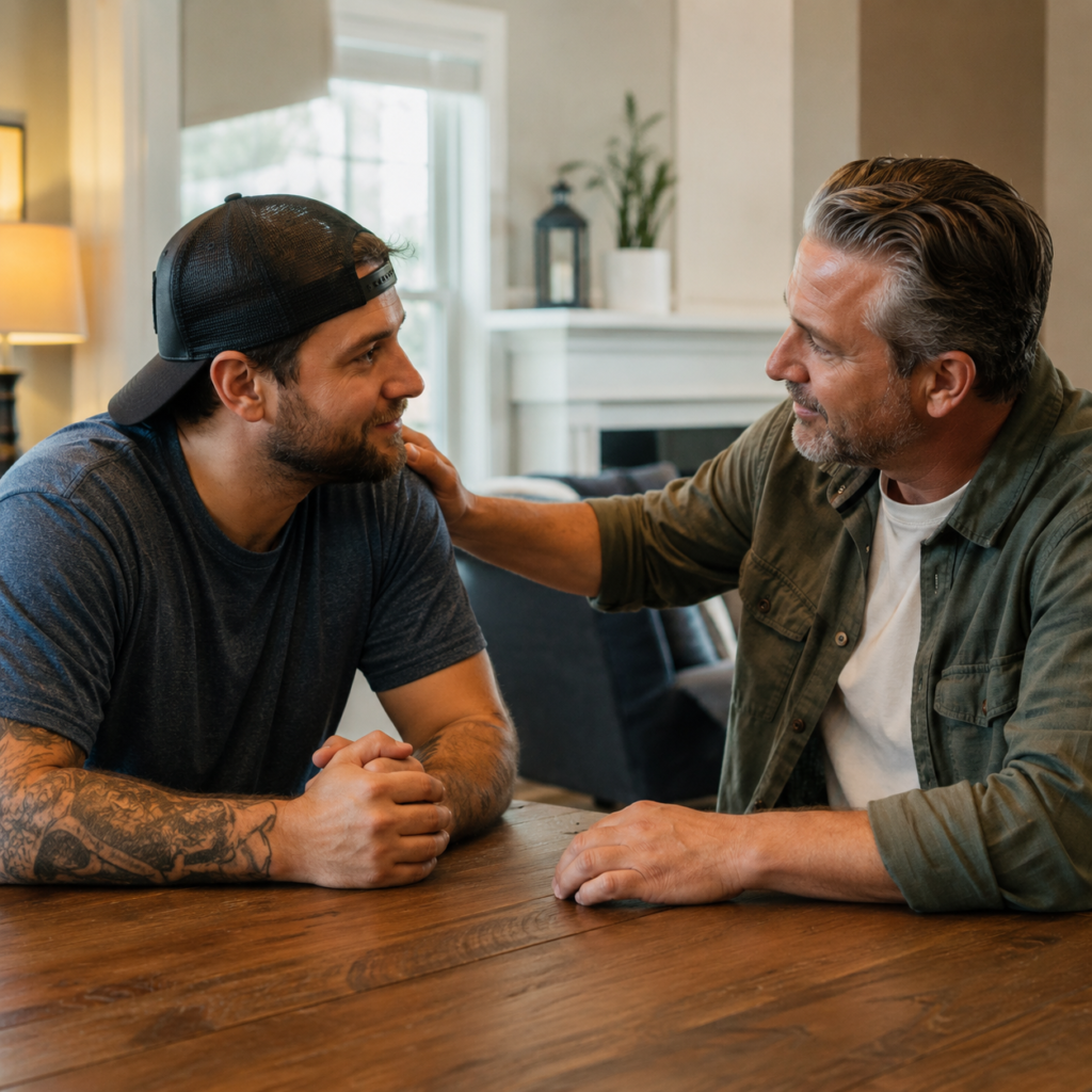 two men looking at each other
