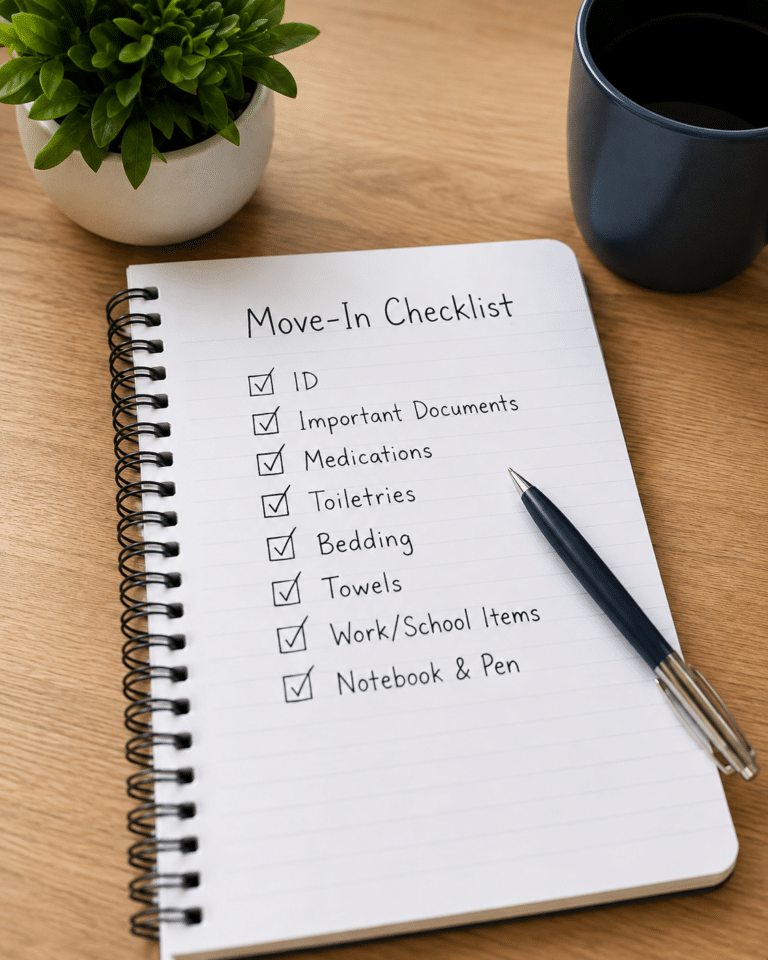 Admissions Move-in checklist for recovery housing with important items and documents