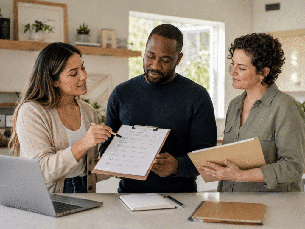 Professionals coordinating a recovery housing placement