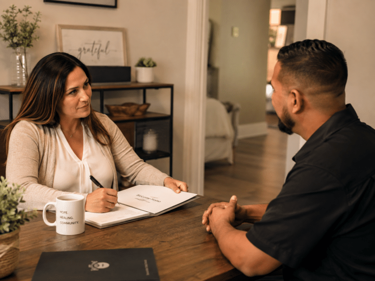 Admissions Admissions conversation about finding the right sober living placement