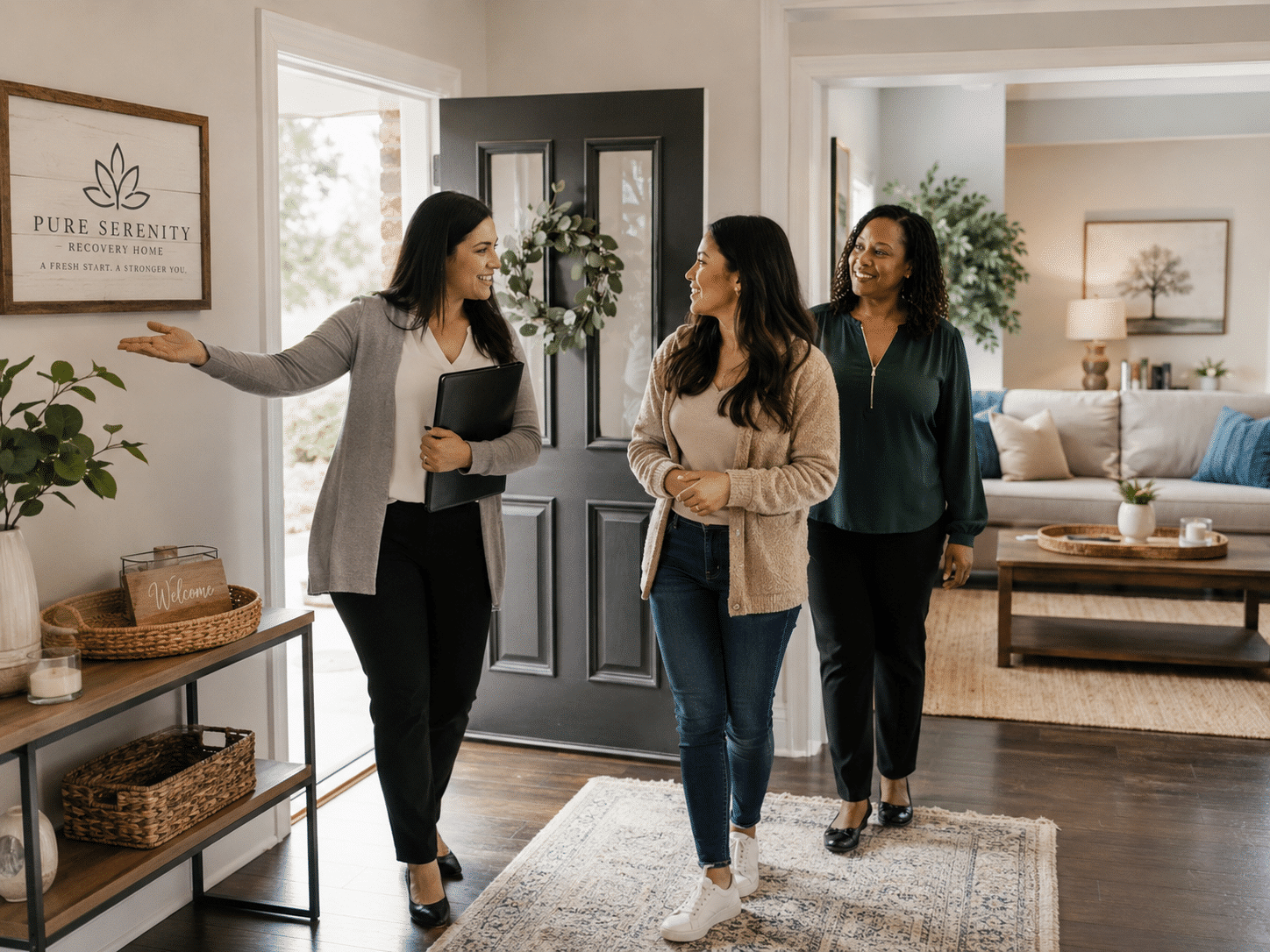Women being welcomed into a supportive sober living home environment