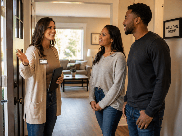 Admissions Prospective residents being welcomed during a sober living admissions home tour