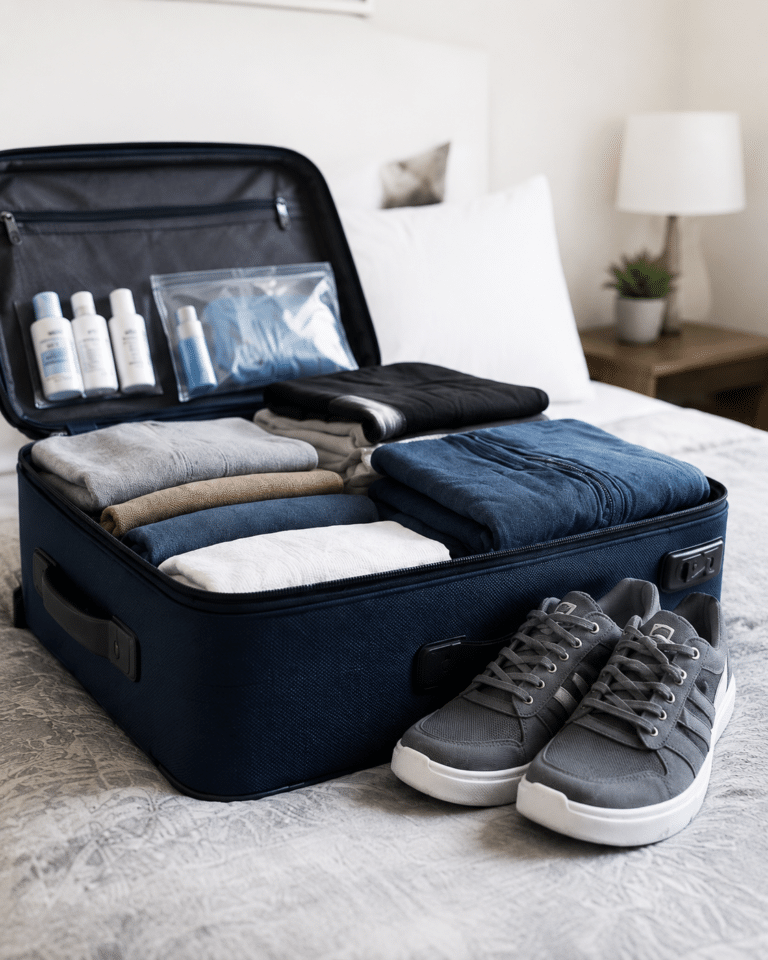 Admissions Packed suitcase on a bed representing sober living move-in preparation