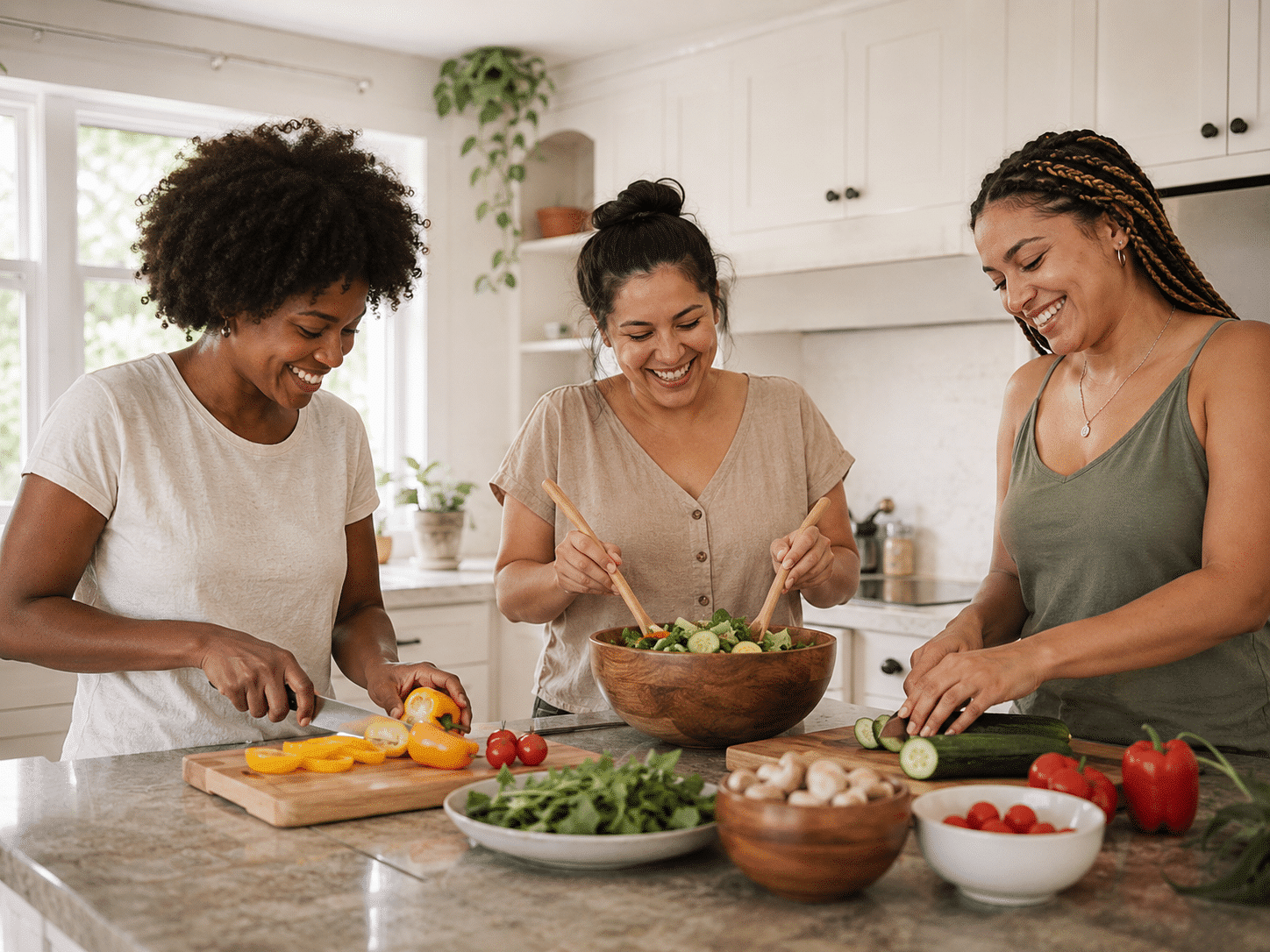 Women preparing a meal together in a supportive sober living environment